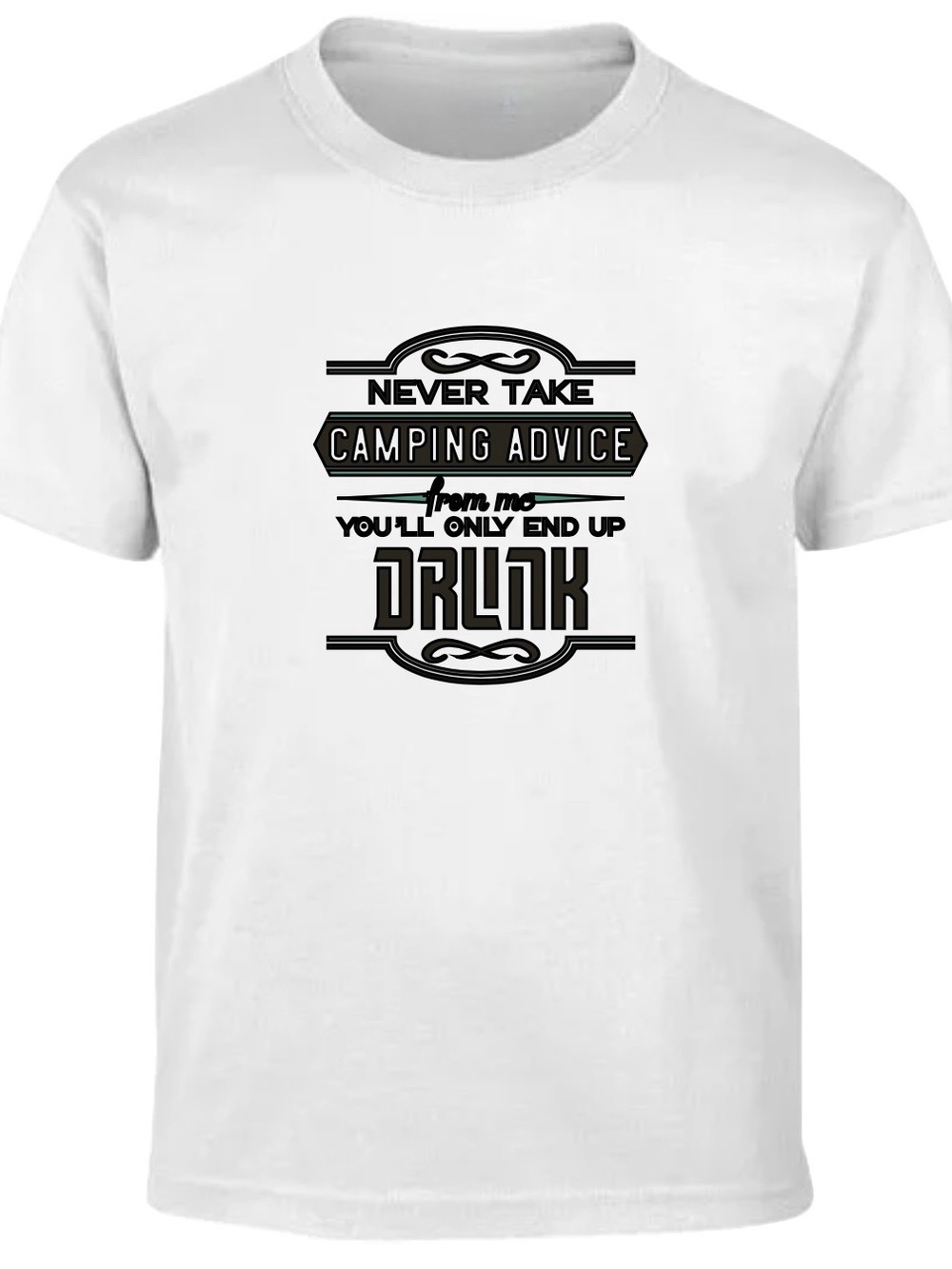 Men's White Short-Sleeve Graphic Tee - 'Never Take Camping Advice'